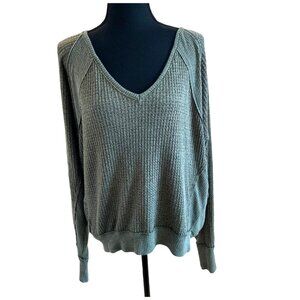 We The Free Olive Green Thermal Waffle Knit Sweater Jersey S Oversized Casual